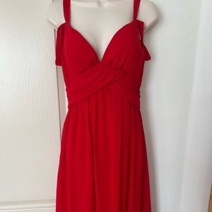 Red chiffon-like maxi dress gown photoshoot. Size M fits Small.